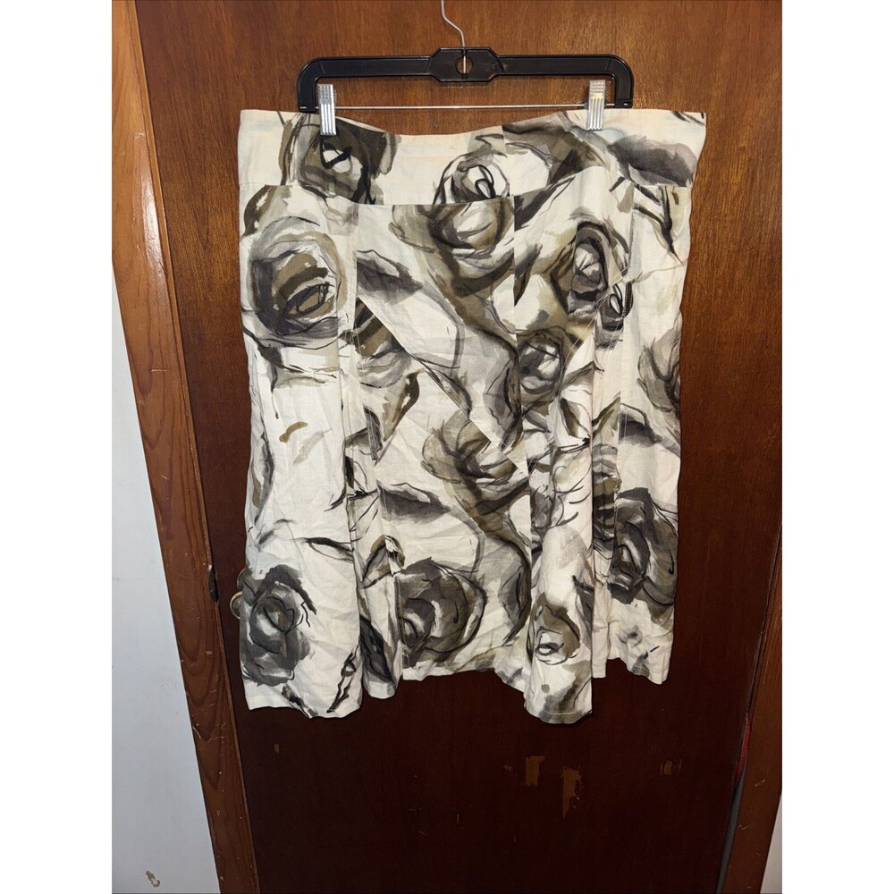 Coldwater Creek Womens White And Black Floral Abstract Midi Skirt Size XL Linen